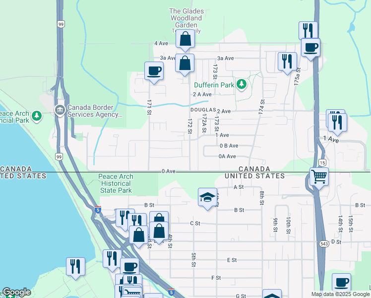 map of restaurants, bars, coffee shops, grocery stores, and more near 73 172 Street in Surrey