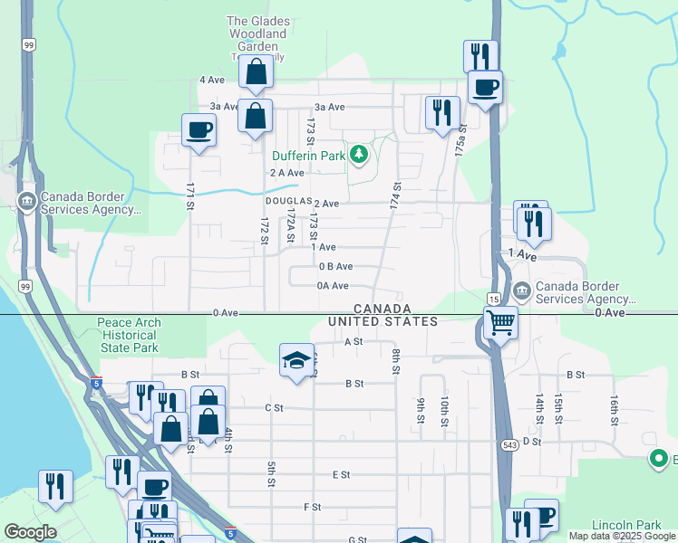 map of restaurants, bars, coffee shops, grocery stores, and more near 17336 0 B Avenue in Surrey