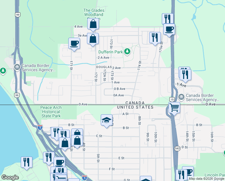 map of restaurants, bars, coffee shops, grocery stores, and more near 17300 0 B Avenue in Surrey