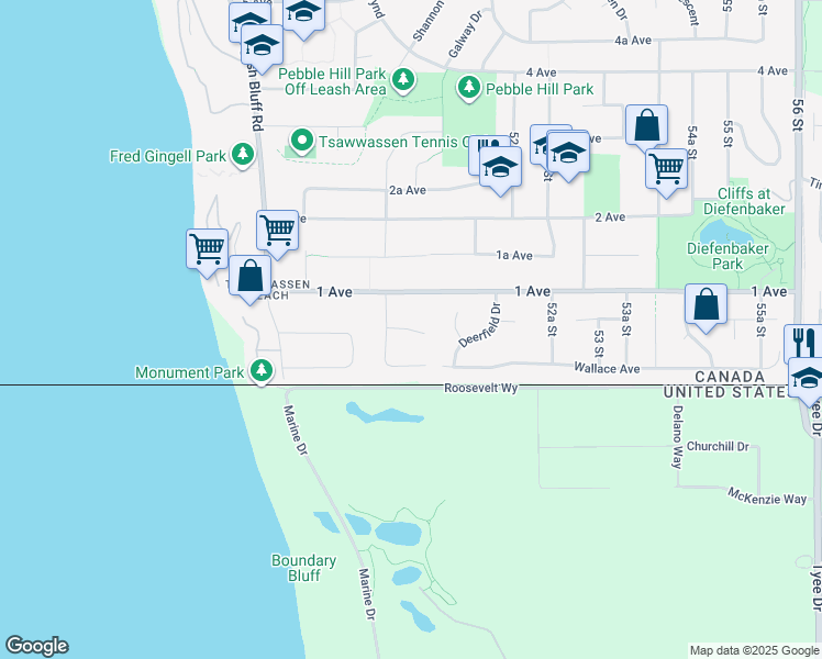 map of restaurants, bars, coffee shops, grocery stores, and more near Walker Avenue in Delta