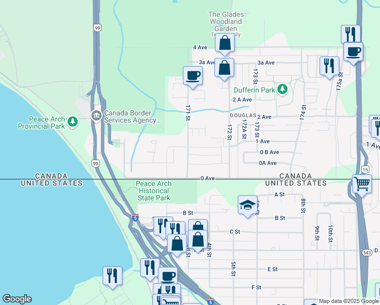 map of restaurants, bars, coffee shops, grocery stores, and more near 88 171 Street in Surrey