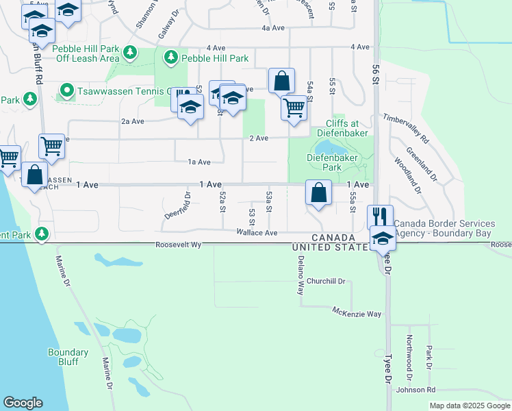 map of restaurants, bars, coffee shops, grocery stores, and more near 64 53 Street in Delta
