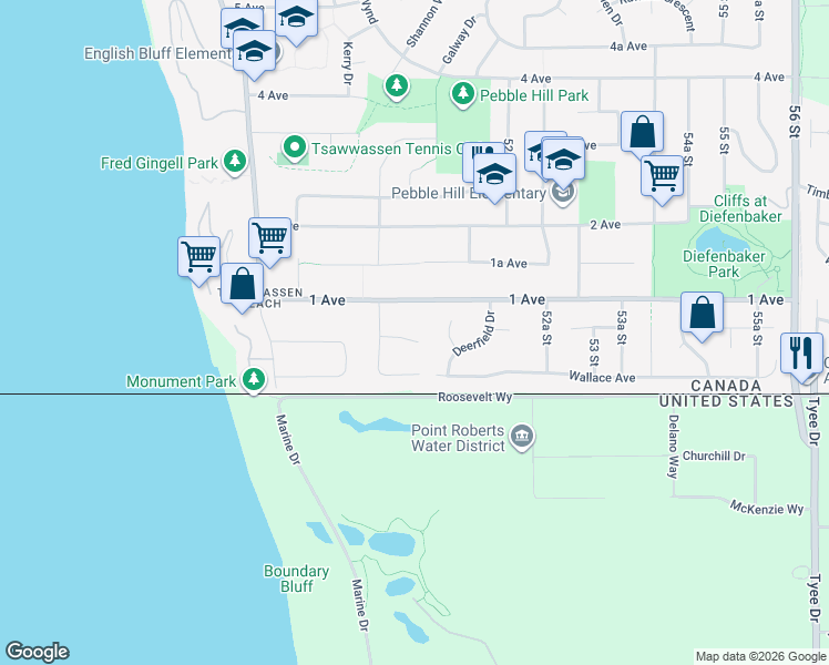 map of restaurants, bars, coffee shops, grocery stores, and more near 5079 Walker Avenue in Delta