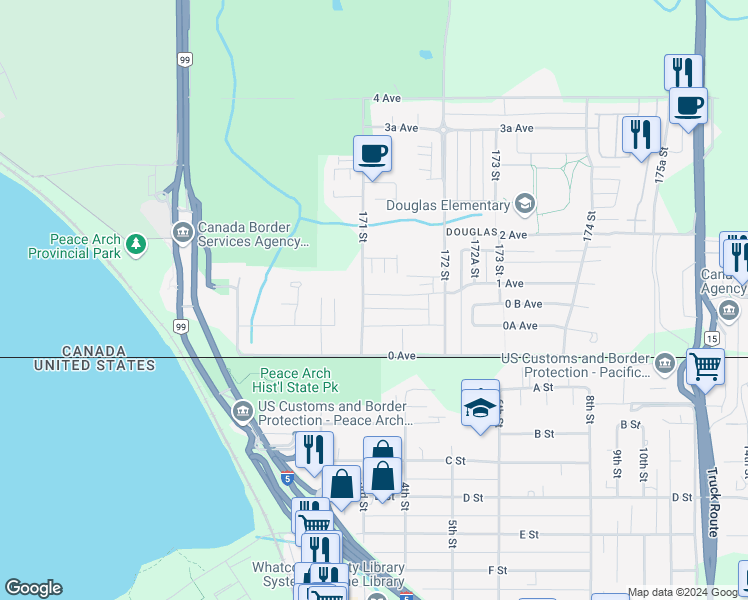 map of restaurants, bars, coffee shops, grocery stores, and more near 90 171 Street in Surrey