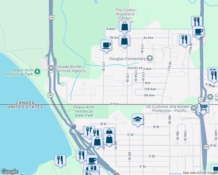 map of restaurants, bars, coffee shops, grocery stores, and more near 17130 1 Avenue in Surrey