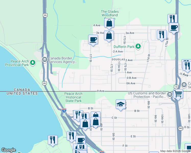 map of restaurants, bars, coffee shops, grocery stores, and more near 17126 1 Avenue in Surrey