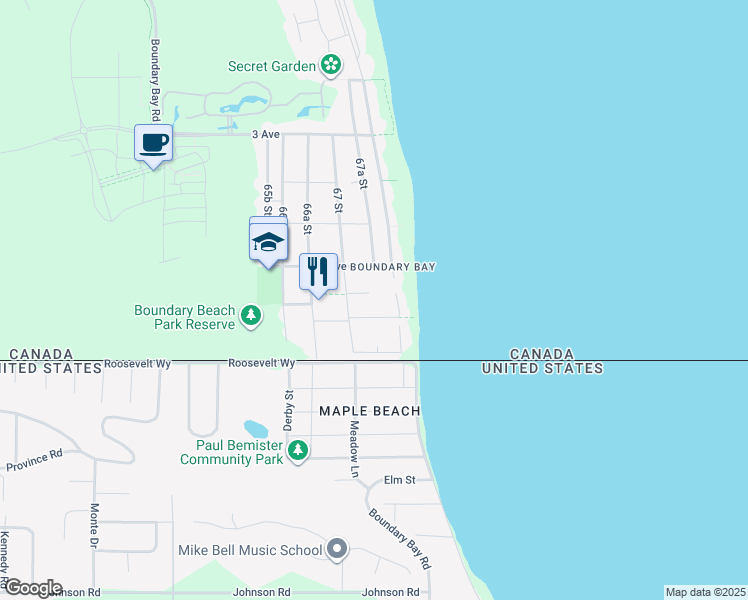 map of restaurants, bars, coffee shops, grocery stores, and more near 6740 Meredith Place in Delta