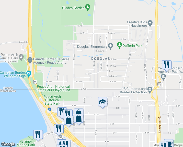 map of restaurants, bars, coffee shops, grocery stores, and more near 17188 1 Avenue in Surrey
