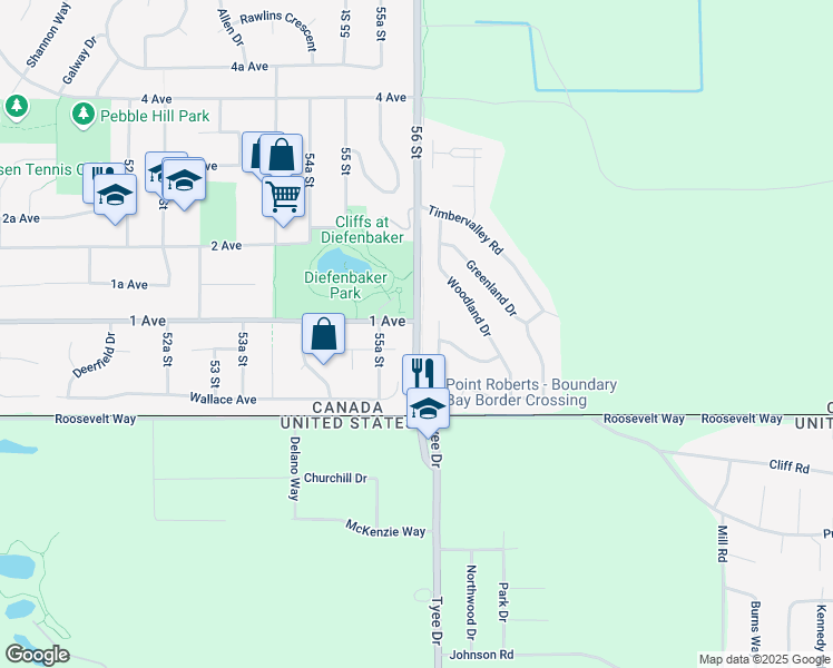 map of restaurants, bars, coffee shops, grocery stores, and more near 106 56 Street in Delta