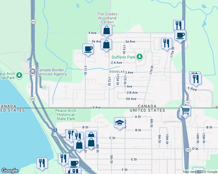 map of restaurants, bars, coffee shops, grocery stores, and more near 117 172 Street in Surrey