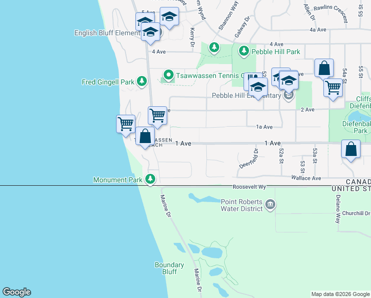map of restaurants, bars, coffee shops, grocery stores, and more near 4950 1 Avenue in Delta