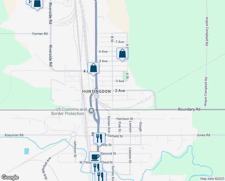 map of restaurants, bars, coffee shops, grocery stores, and more near 2 Avenue in Abbotsford