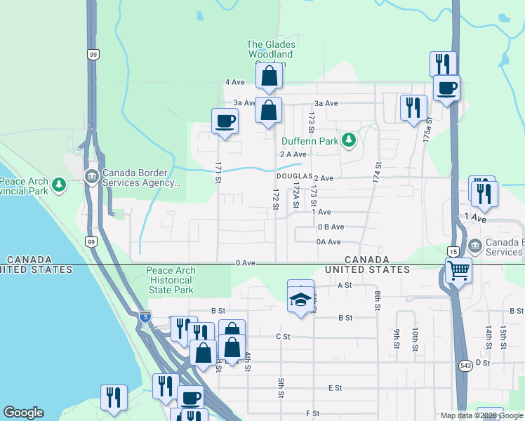 map of restaurants, bars, coffee shops, grocery stores, and more near 127 172 Street in Surrey
