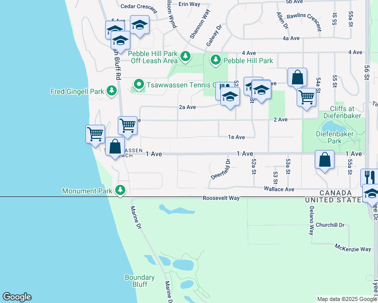 map of restaurants, bars, coffee shops, grocery stores, and more near 5065 1 Avenue in Delta