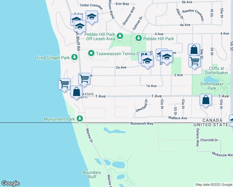 map of restaurants, bars, coffee shops, grocery stores, and more near 5033 1 Avenue in Delta