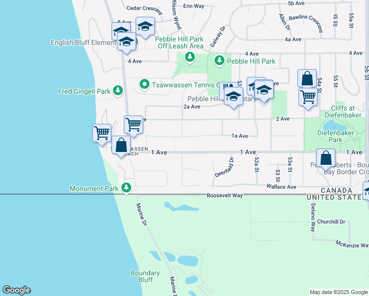map of restaurants, bars, coffee shops, grocery stores, and more near 5033 1 Avenue in Delta