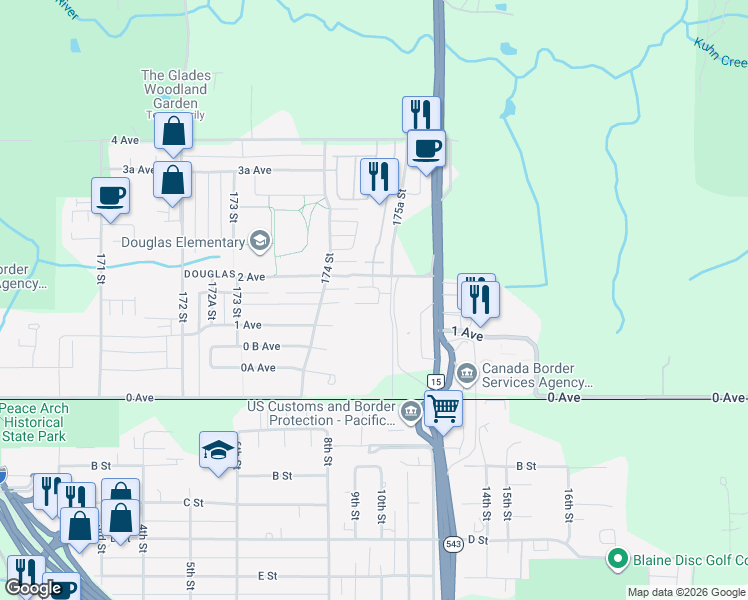 map of restaurants, bars, coffee shops, grocery stores, and more near 163 175A Street in Surrey