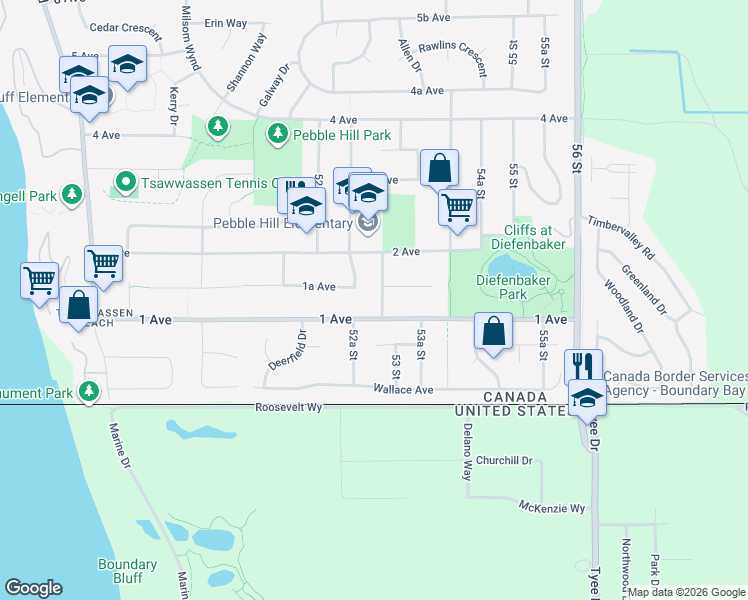 map of restaurants, bars, coffee shops, grocery stores, and more near 129 53 Street in Delta