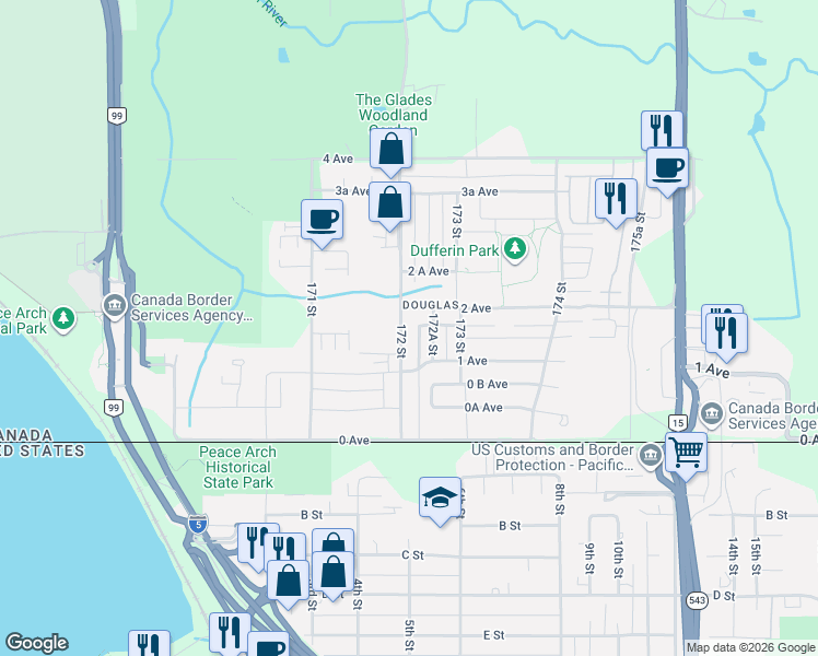 map of restaurants, bars, coffee shops, grocery stores, and more near 172 172 Street in Surrey