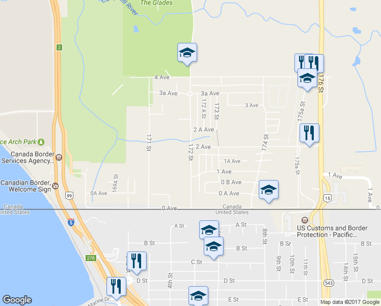 map of restaurants, bars, coffee shops, grocery stores, and more near 177 172 Street in Surrey