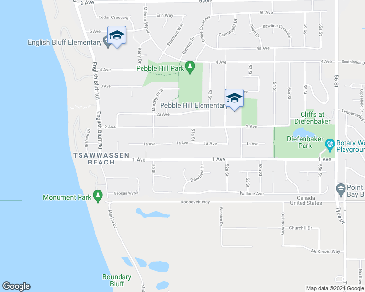 map of restaurants, bars, coffee shops, grocery stores, and more near 5116 1A Avenue in Delta