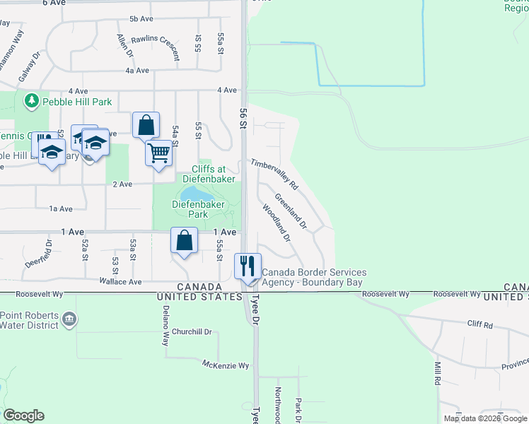 map of restaurants, bars, coffee shops, grocery stores, and more near 133 Woodland Drive in Delta