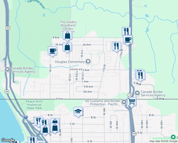 map of restaurants, bars, coffee shops, grocery stores, and more near 17330 2 Avenue in Surrey
