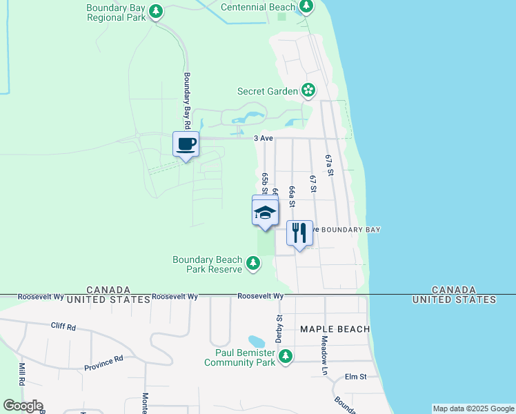 map of restaurants, bars, coffee shops, grocery stores, and more near 189 65B Street in Delta