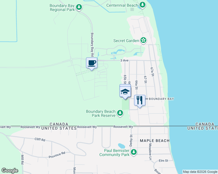 map of restaurants, bars, coffee shops, grocery stores, and more near 200 Parkside Street in Delta