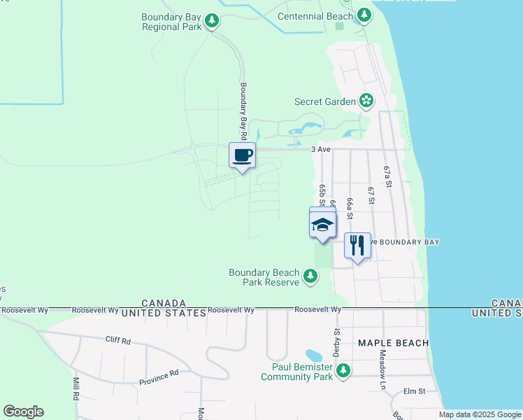map of restaurants, bars, coffee shops, grocery stores, and more near Harrow Avenue in Delta