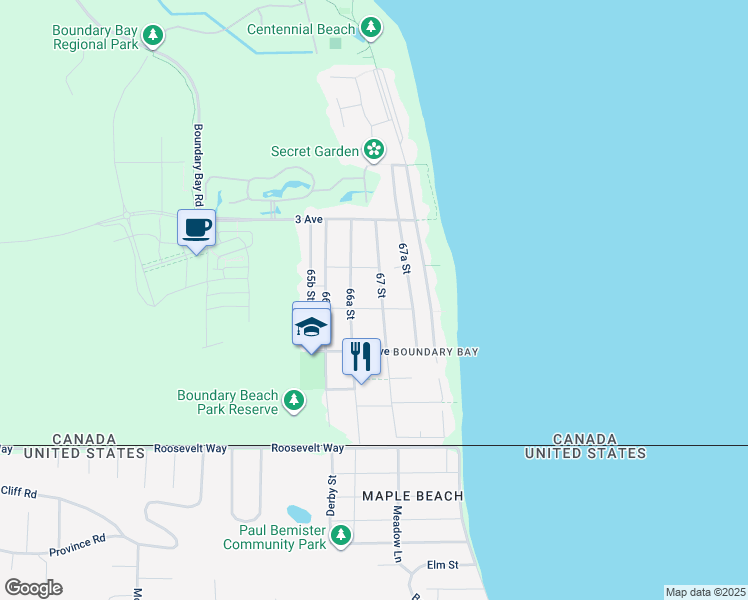 map of restaurants, bars, coffee shops, grocery stores, and more near 211 67 Street in Delta