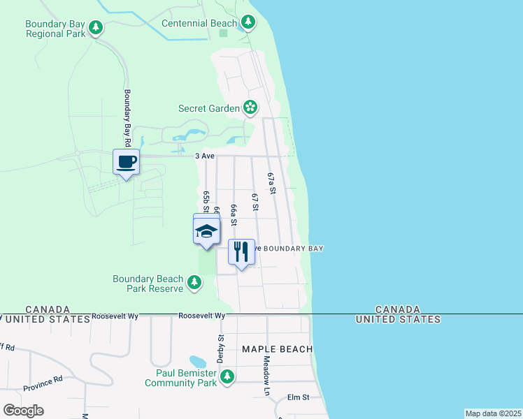 map of restaurants, bars, coffee shops, grocery stores, and more near 220 67 Street in Delta