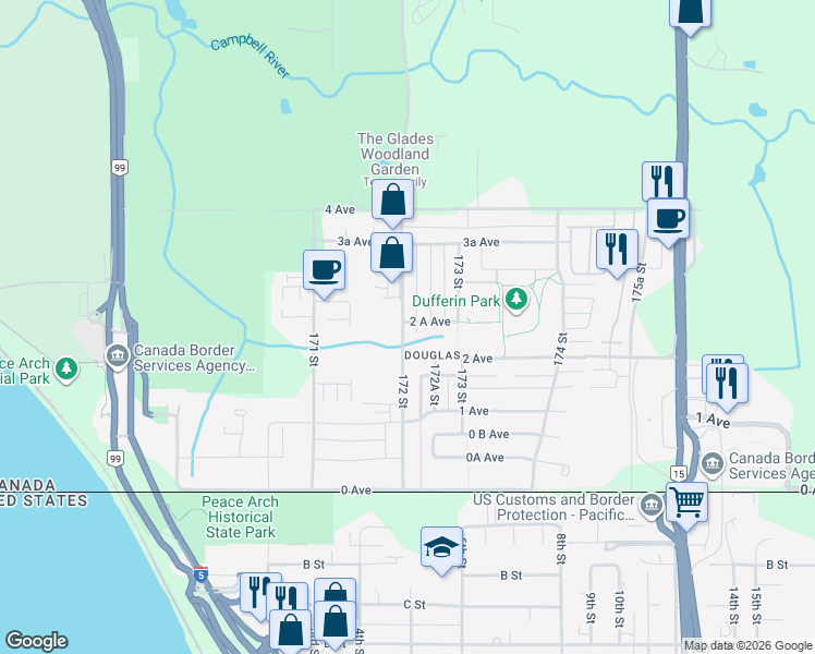 map of restaurants, bars, coffee shops, grocery stores, and more near 240 172 Street in Surrey