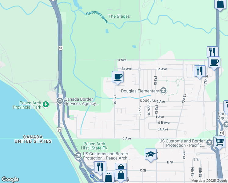 map of restaurants, bars, coffee shops, grocery stores, and more near 253 171 Street in Surrey