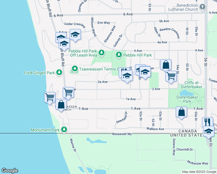 map of restaurants, bars, coffee shops, grocery stores, and more near 5083 2 Avenue in Delta