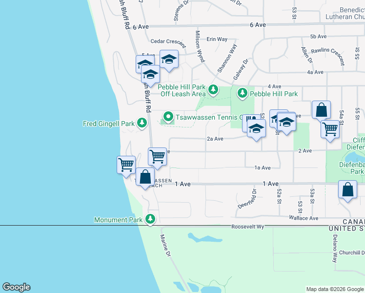 map of restaurants, bars, coffee shops, grocery stores, and more near 4951 2 Avenue in Delta
