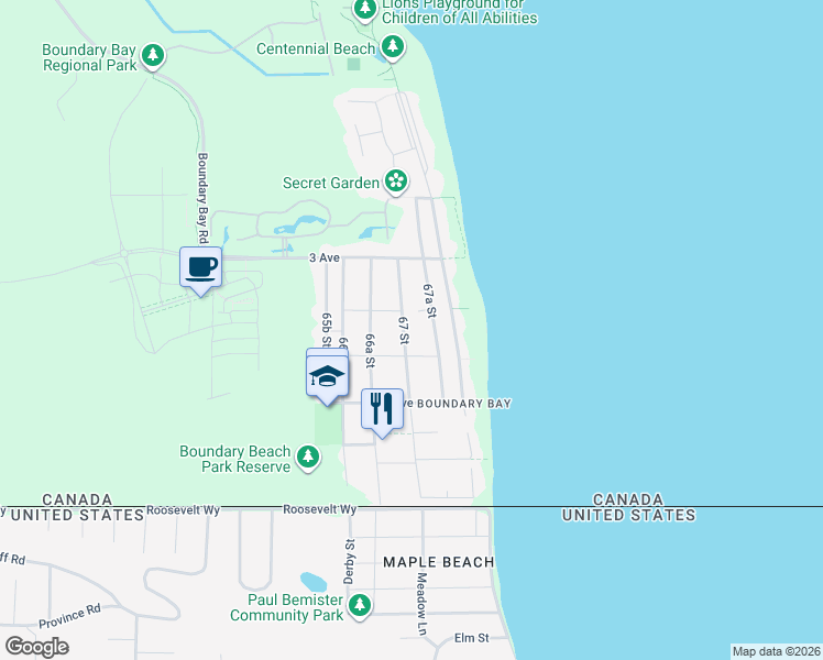 map of restaurants, bars, coffee shops, grocery stores, and more near 234 67 Street in Delta