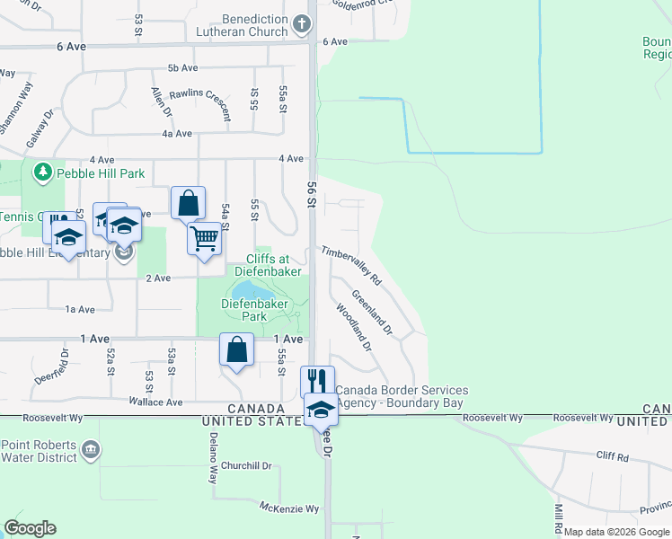 map of restaurants, bars, coffee shops, grocery stores, and more near 5615 Greenland Drive in Delta