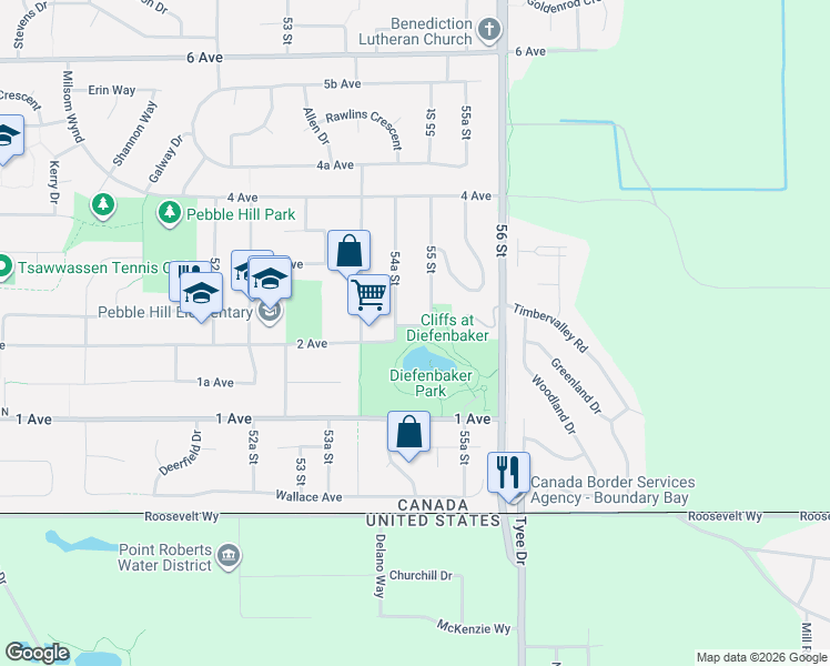 map of restaurants, bars, coffee shops, grocery stores, and more near 5476 2 Avenue in Delta