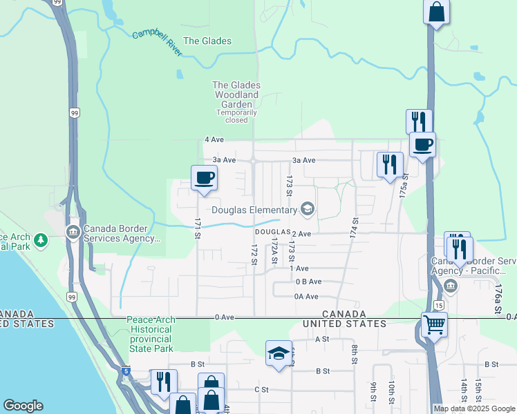 map of restaurants, bars, coffee shops, grocery stores, and more near 254 172 Street in Surrey