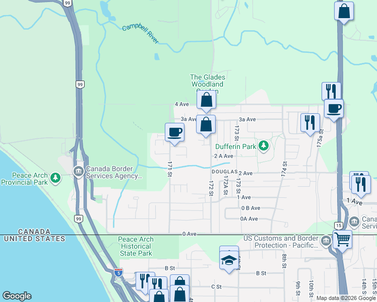 map of restaurants, bars, coffee shops, grocery stores, and more near 288 171 Street in Surrey