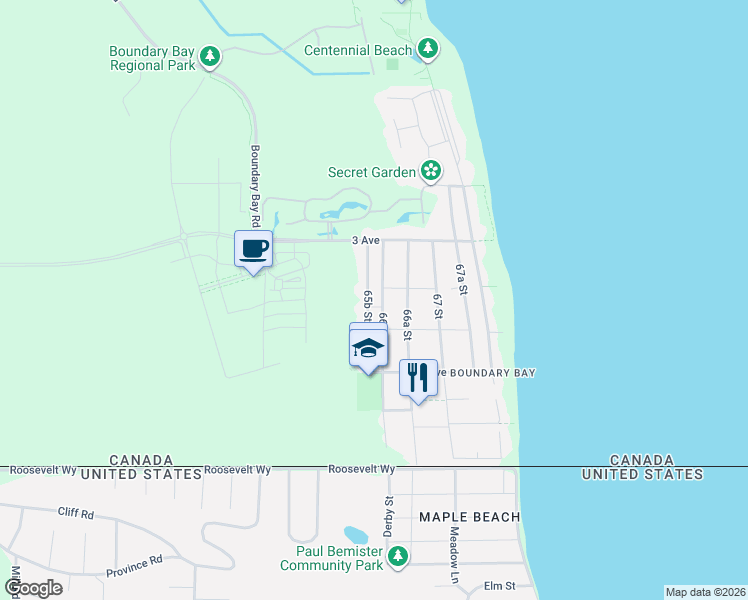 map of restaurants, bars, coffee shops, grocery stores, and more near 245 66 Street in Delta