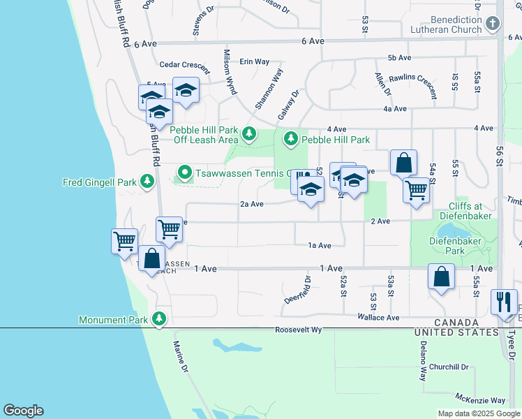 map of restaurants, bars, coffee shops, grocery stores, and more near 5072 2A Avenue in Delta