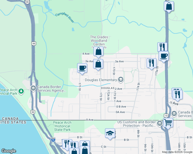map of restaurants, bars, coffee shops, grocery stores, and more near 17171 2B Avenue in Surrey