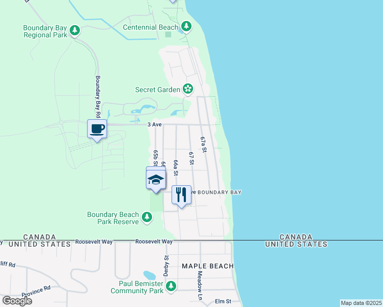 map of restaurants, bars, coffee shops, grocery stores, and more near 242 67 Street in Delta