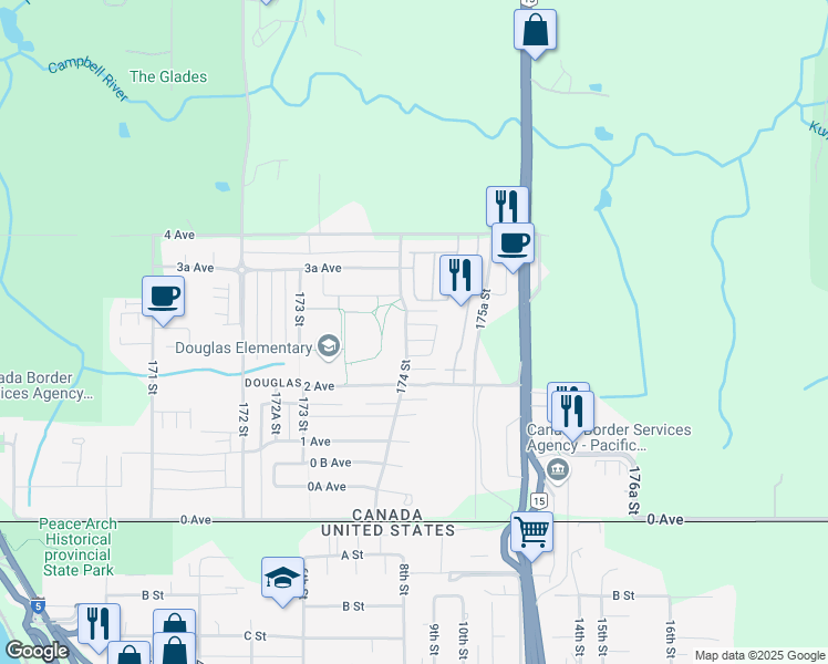 map of restaurants, bars, coffee shops, grocery stores, and more near 17402 2B Avenue in Surrey