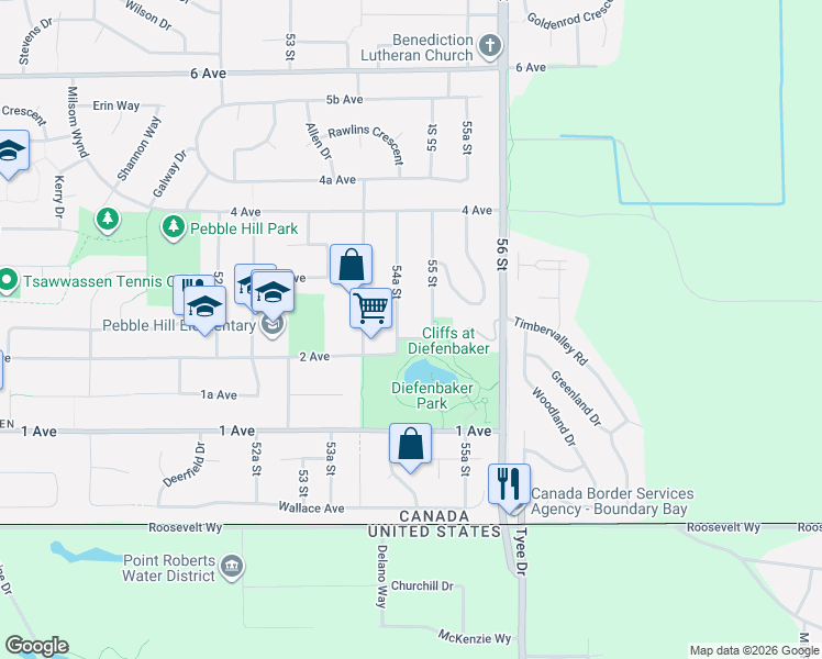 map of restaurants, bars, coffee shops, grocery stores, and more near 5476 2 Avenue in Delta