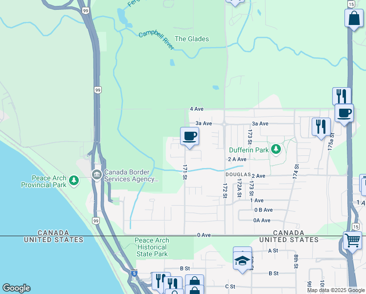 map of restaurants, bars, coffee shops, grocery stores, and more near 277 171 Street in Surrey