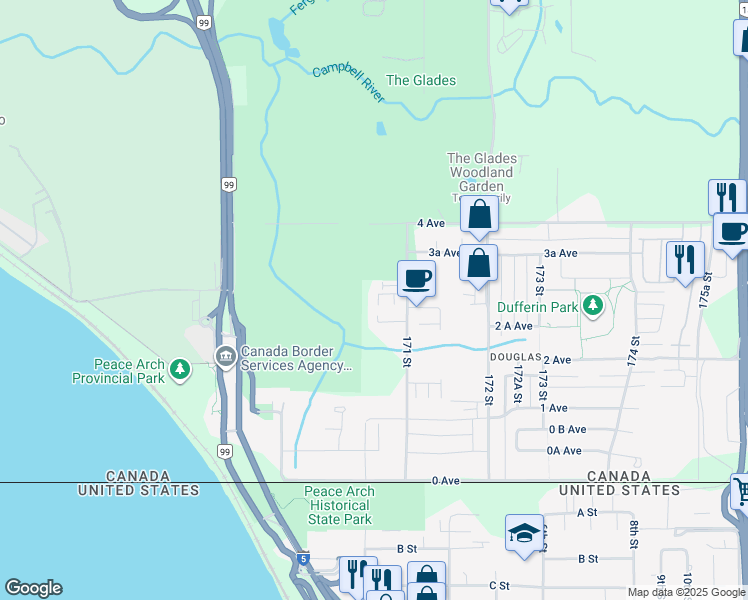 map of restaurants, bars, coffee shops, grocery stores, and more near 277 171 Street in Surrey