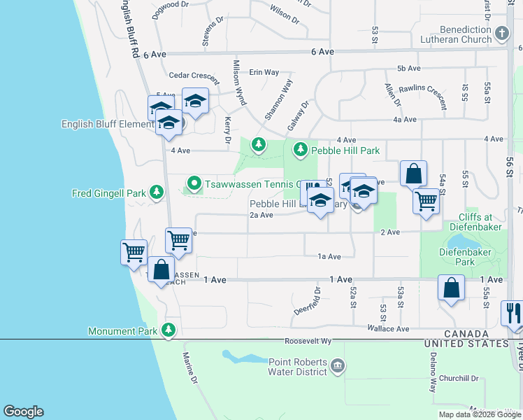 map of restaurants, bars, coffee shops, grocery stores, and more near 5057 2A Avenue in Delta